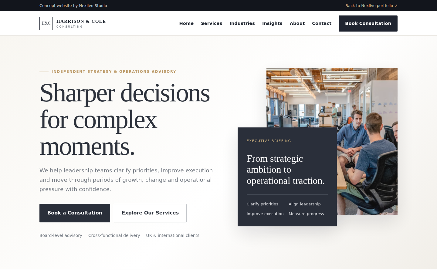 Harrison and Cole Consulting concept website screenshot