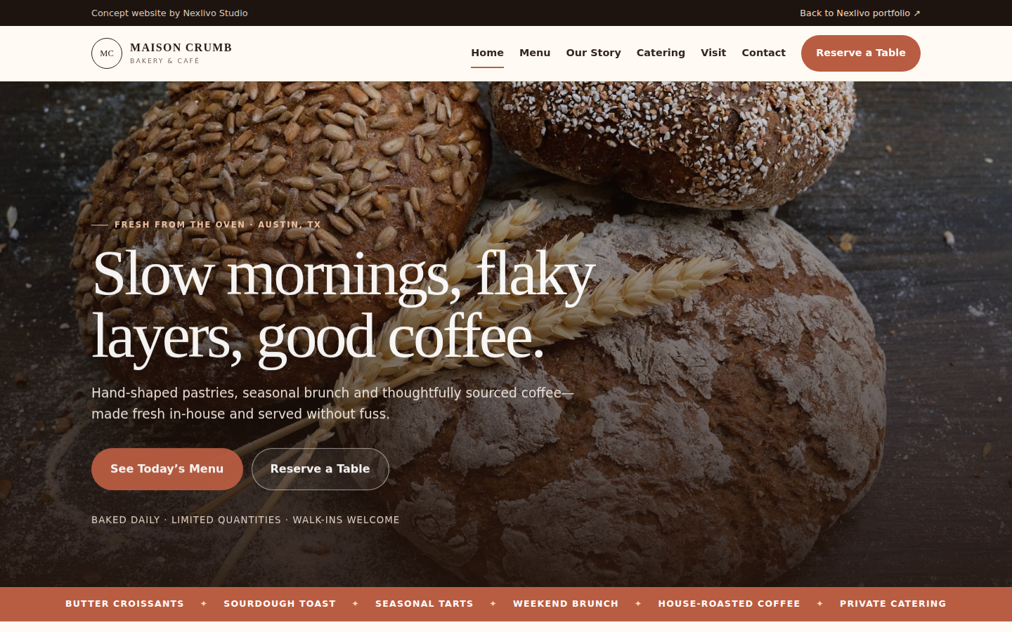 Maison Crumb Bakery and Cafe concept website screenshot